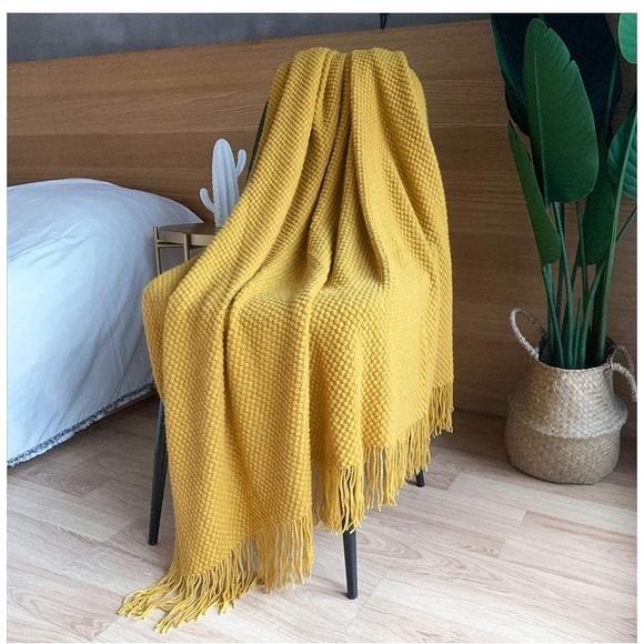 Rustic Orange Warm Cozy Knit Chic Tassel Living Room/Bed Blanket/Shawl/Cover - Picture 9 of 16